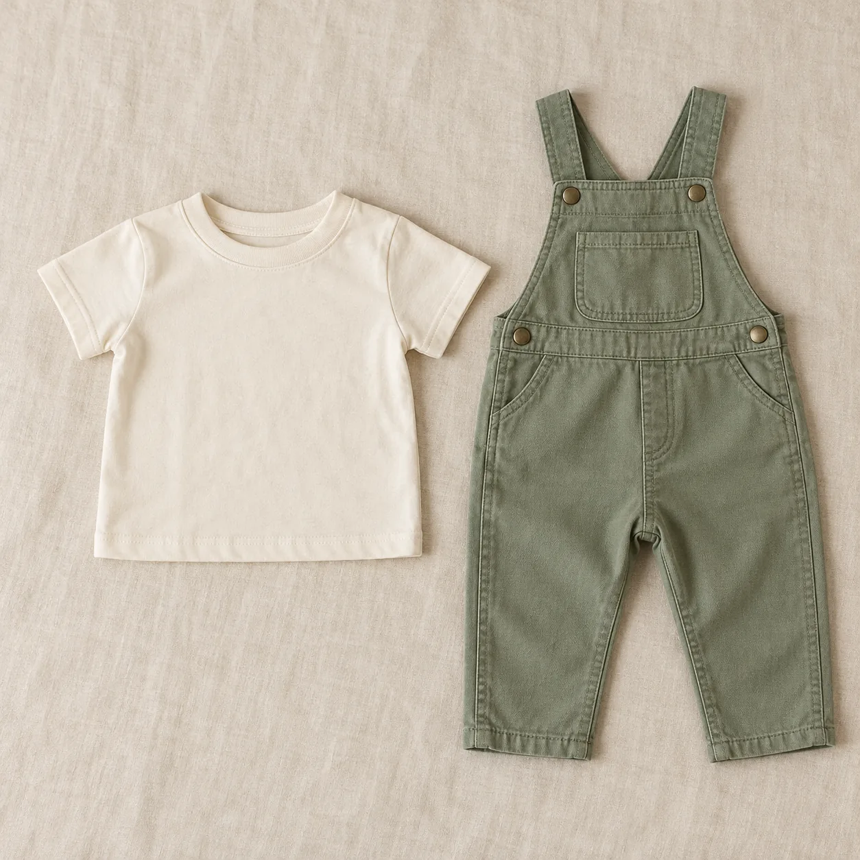 Little Leaf Dungaree Set — Sage / Cream