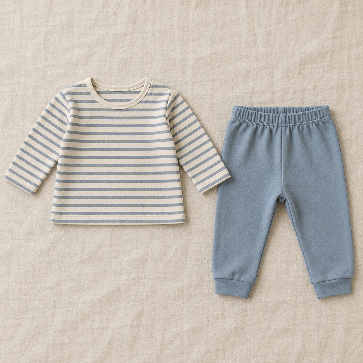 Soft Stripe Top & Trouser Set — Blue / Cream