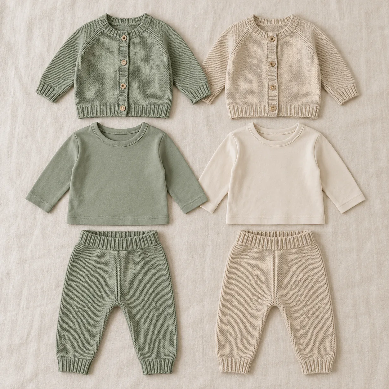 Meadow Knit Six-Piece Set — Sage / Oat / Cream